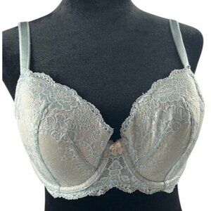 Victorias Secret 34DD Light Blue Lace Bra With Underwire & Adjustable Straps